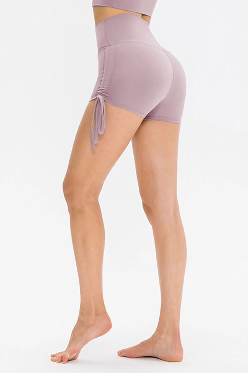 Drawstring Wide Waistband Side Tie Sports Shorts by Partner Label