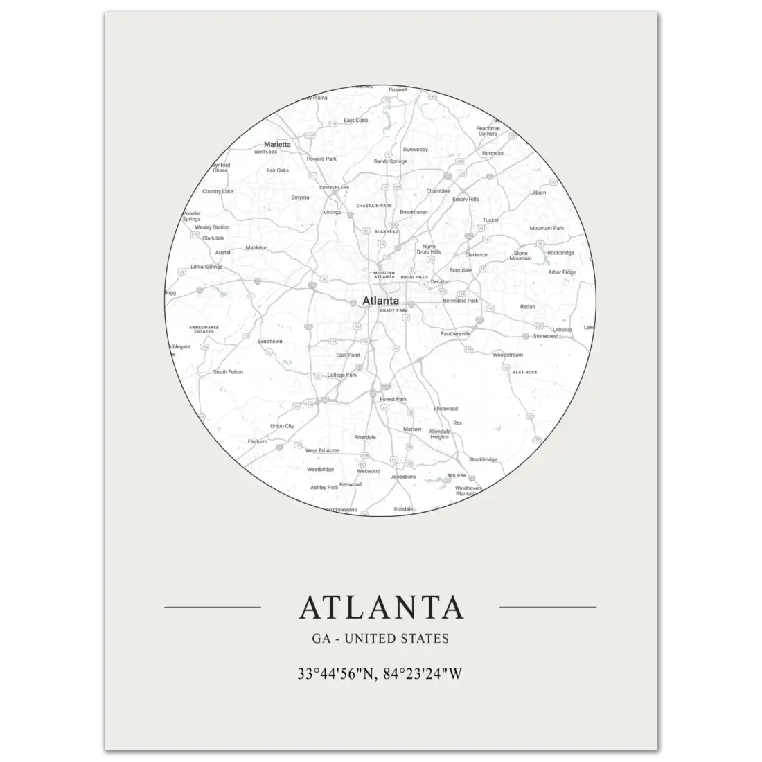 Atlanta, Georgia minimalist map poster by Art-O-Rama Shop