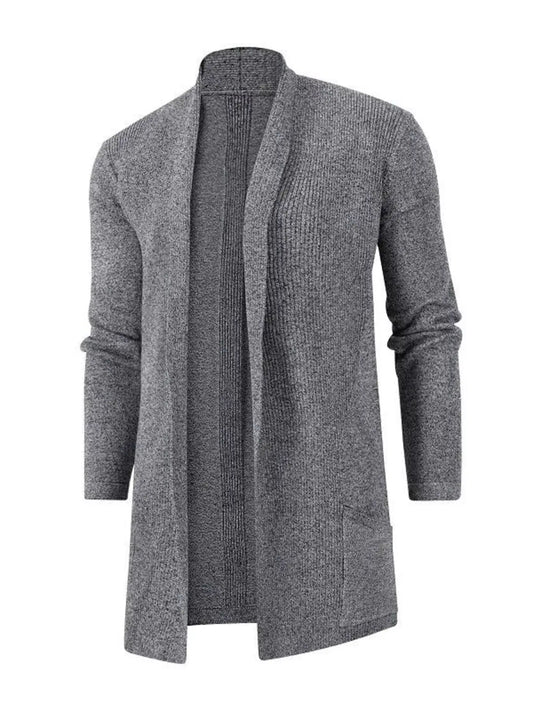 Men's Plus Size Heathered Open Front Longline Knit Cardigan with Pockets by Trendsi