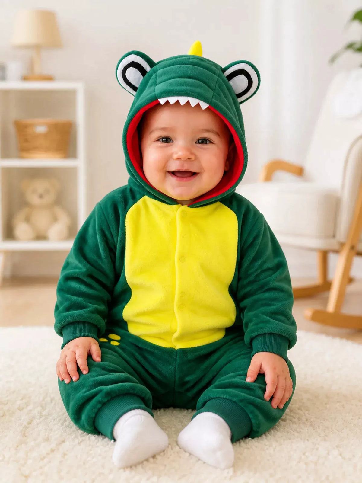 Children's Dinosaur Hooded Fleece One-Piece Jumpsuit by Trendsi