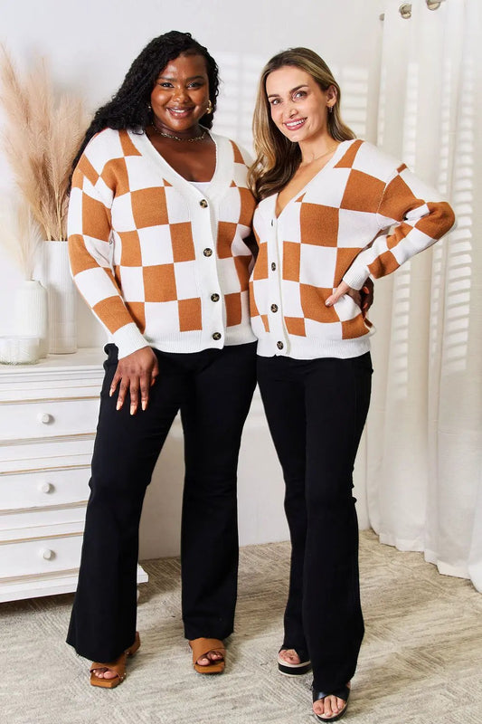 Angel Wings Double Take Button-Up V-Neck Dropped Shoulder Cardigan by Angel Wings