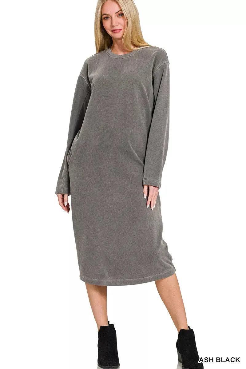 Zenana Soft Fleece Pigment Dye Sweatshirts Dress by Zenana