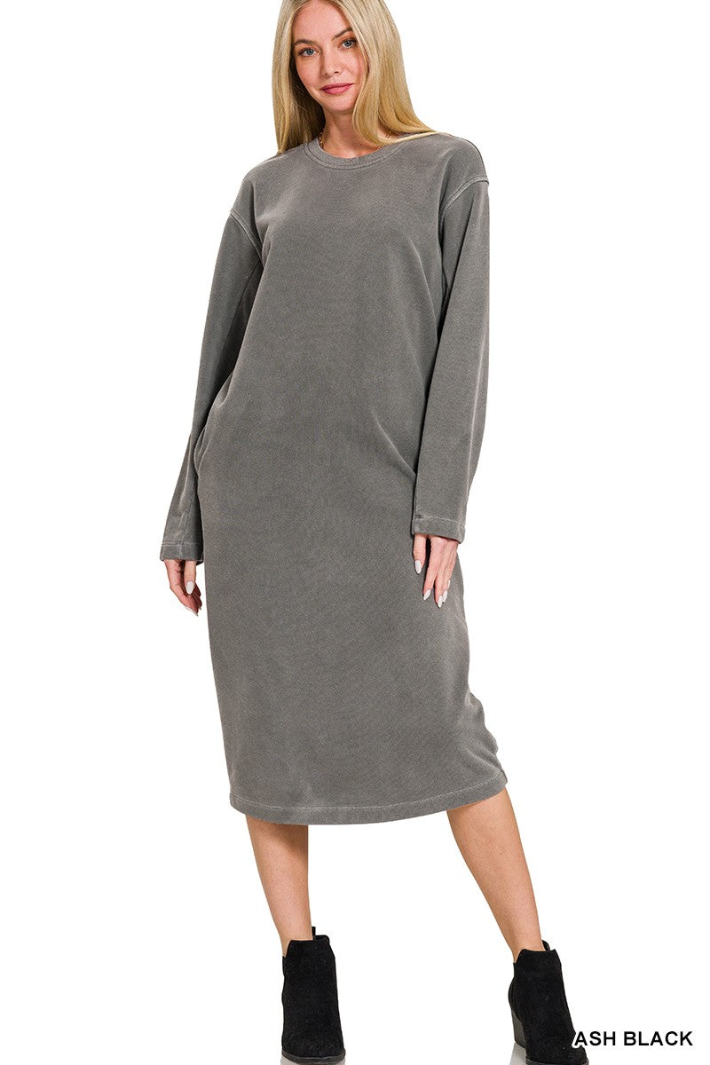 Zenana Soft Fleece Pigment Dye Sweatshirts Dress by Zenana