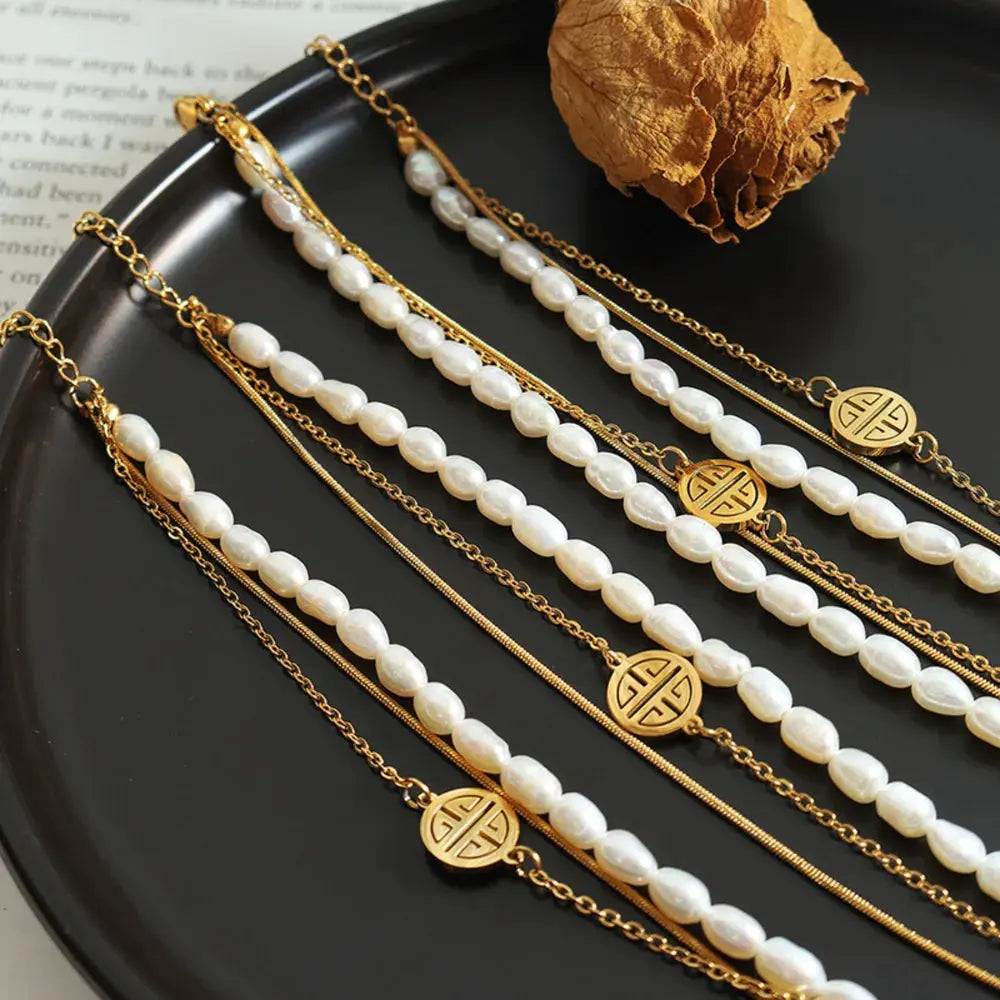 Titanium Steel Three-Layered Pearl Bracelet by Partner Label