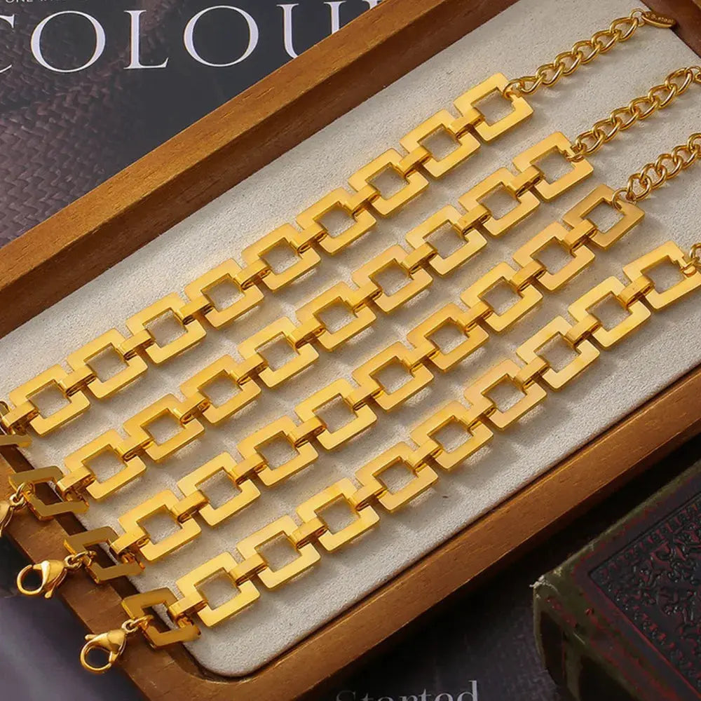 Titanium Steel Hollow Square Chain Bracelet by Partner Label