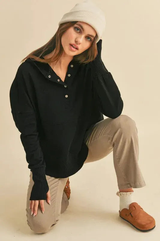 Aemi + Co Half Snap Dropped Shoulder Hoodie by Partner Label