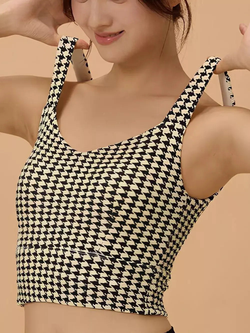 Crisscross Back Houndstooth Active Bra by Partner Label