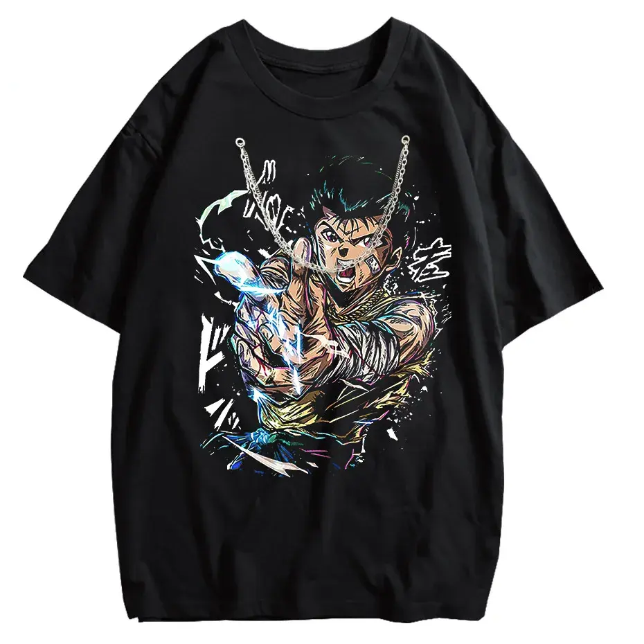 Hip Hop Vintage Washed T-Shirt Men Japanese Anime Boy Graphic Harajuku Streetwear Cotton Summer Tee by Vimost Shop