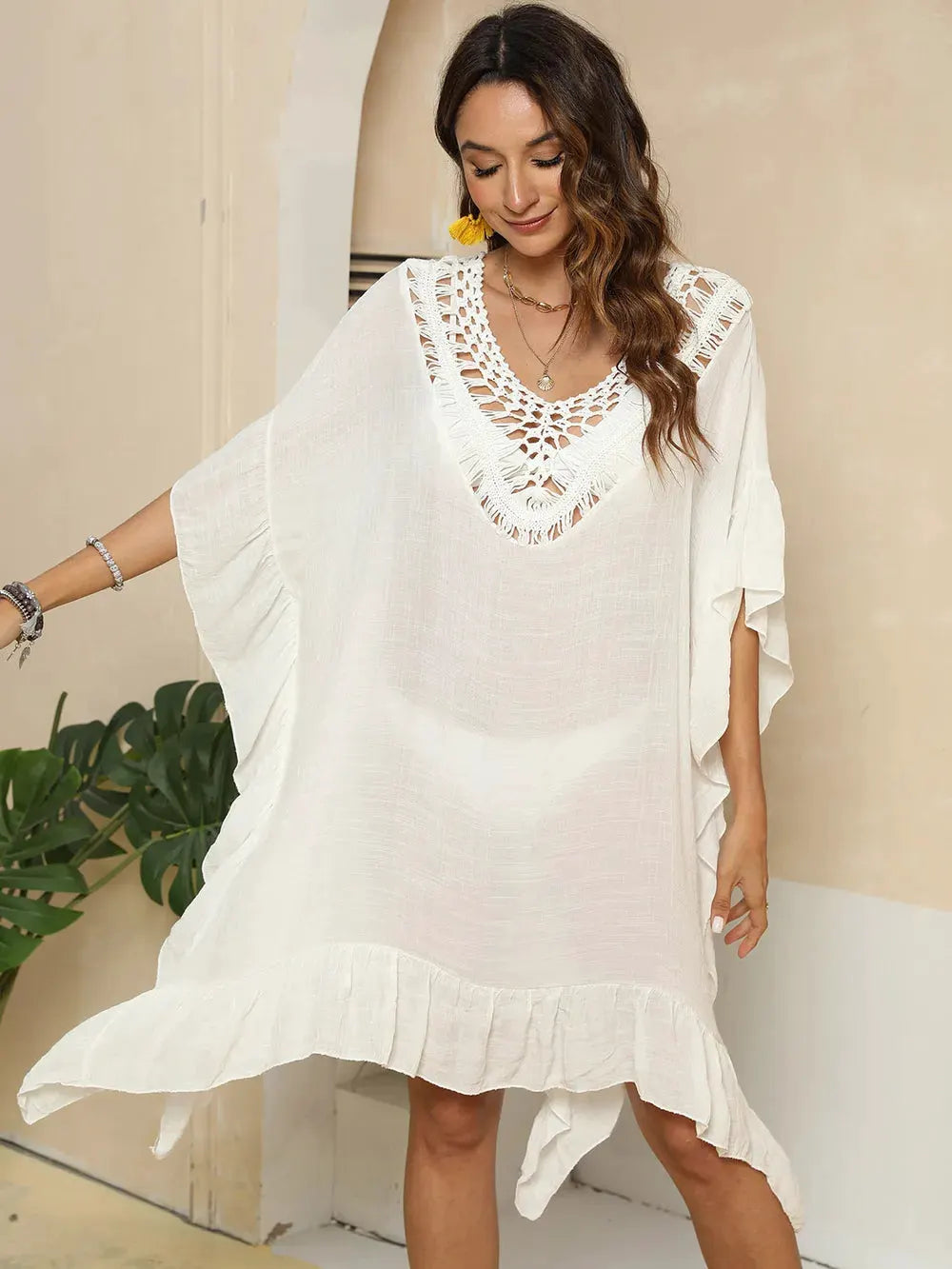 Cutout Ruffled Half Sleeve Cover-Up by Partner Labels