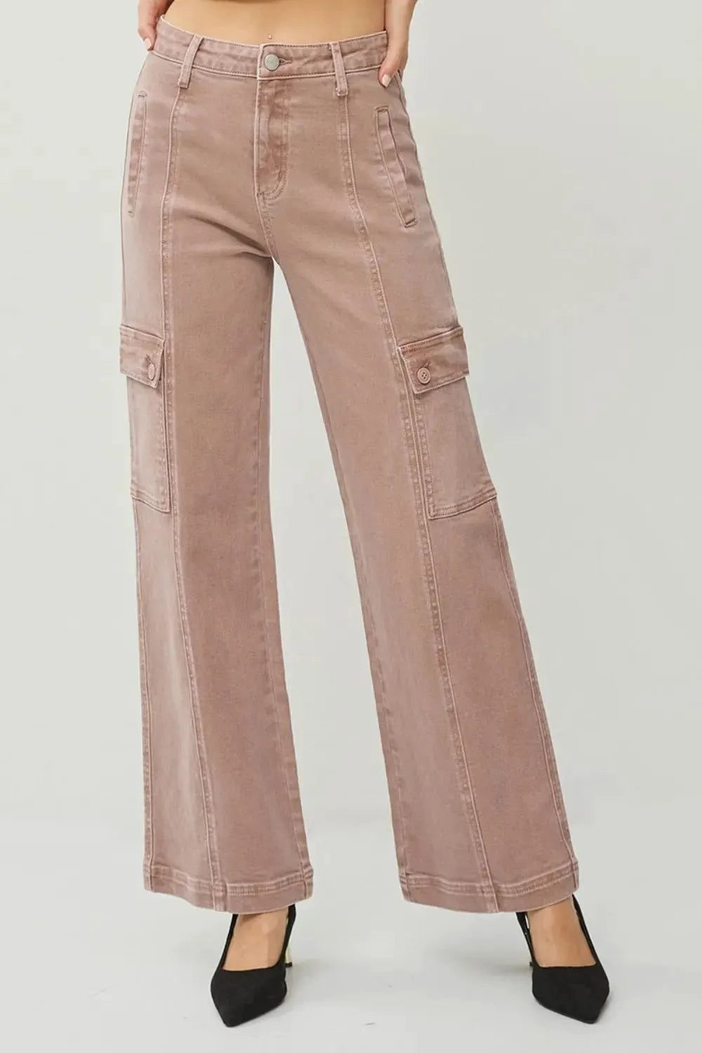 RISEN Full Size High Rise Wide Leg Cargo Jeans by RISEN