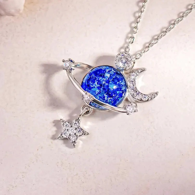 Starry Sky Inlaid Zircon Moon Star Necklace by Partner Label