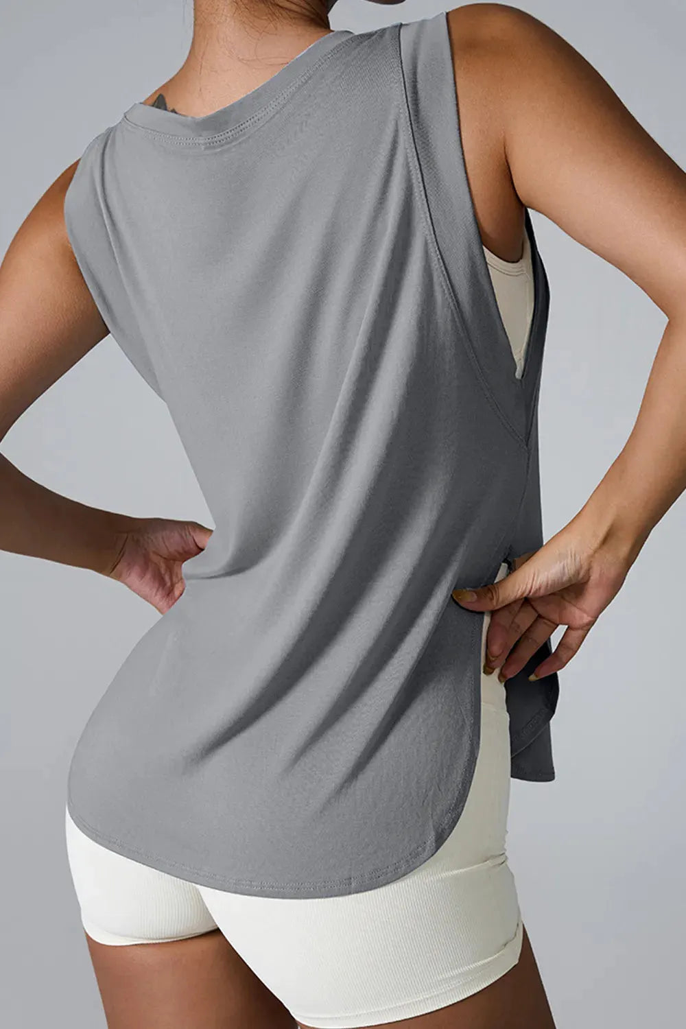 Slit Round Neck Active Tank by Partner Label
