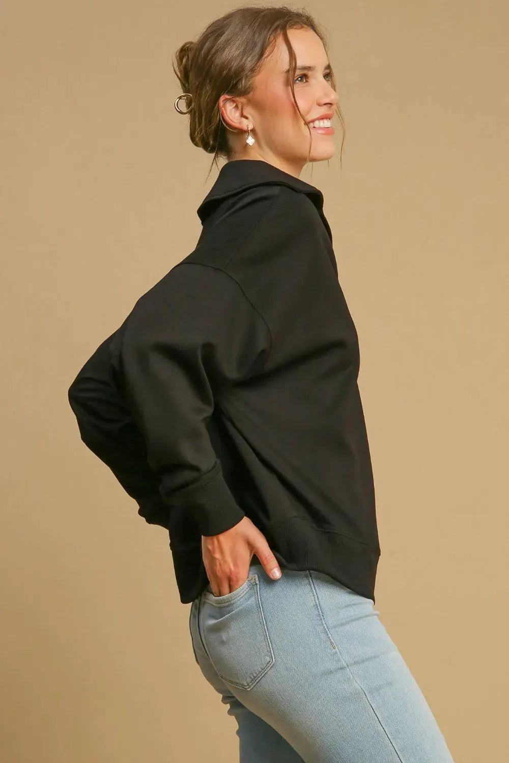 Umgee Johnny Collar Dropped Shoulder Sweatshirt by Oh