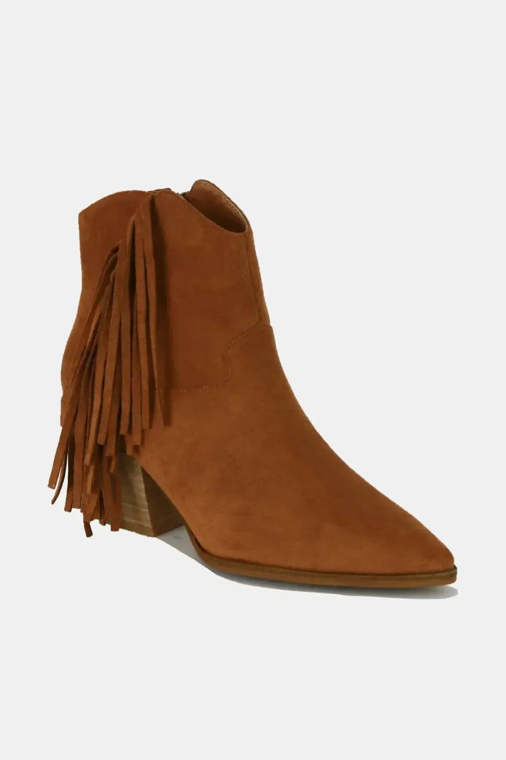 Beast Fashion Suede Fringe Point Toe Ankle Boots by Beast Fashion