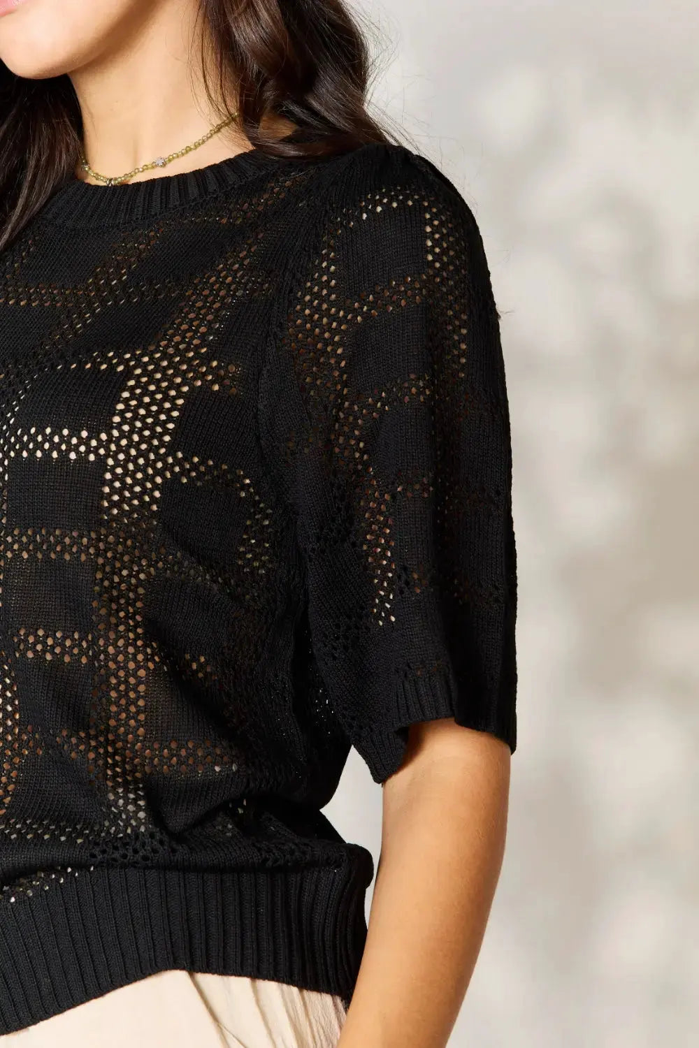 Mandy Ribbed Trim Round Neck Knit Top by Mandy