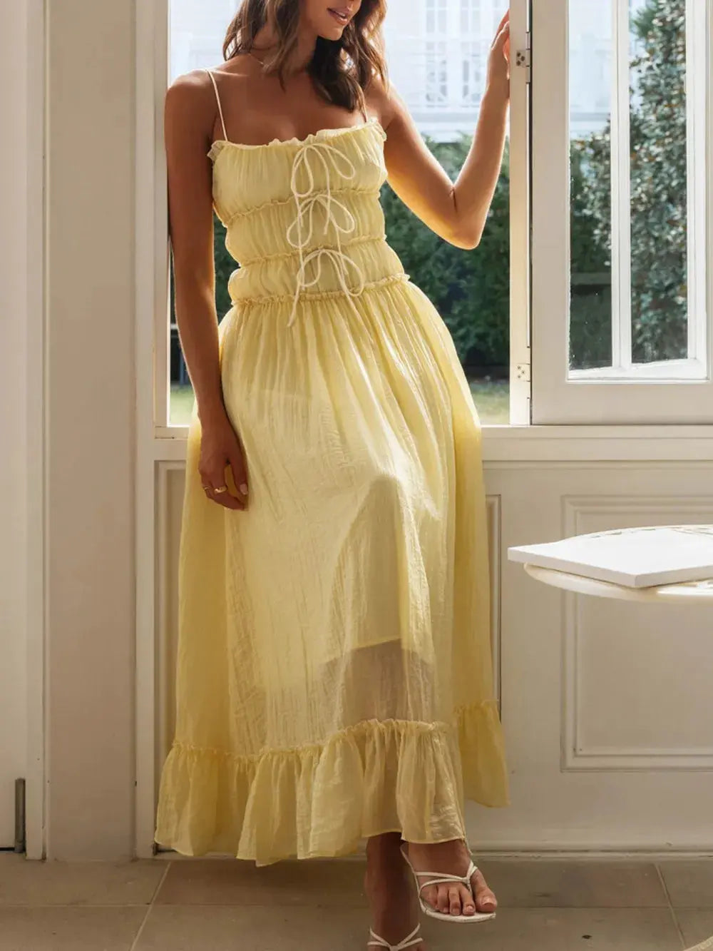 Devine Frill Ruffled Hem Midi Cami Dress by Devine