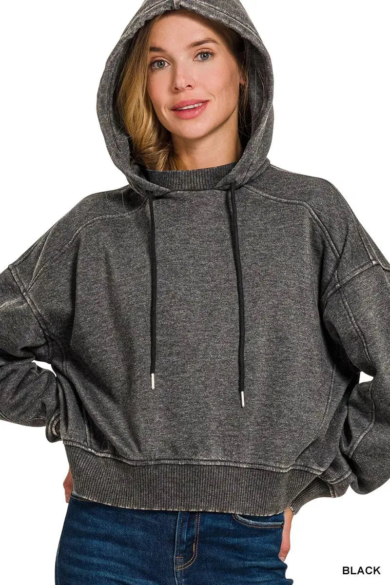 Zenana Acid Wash Fleece Hoodie by Zenana