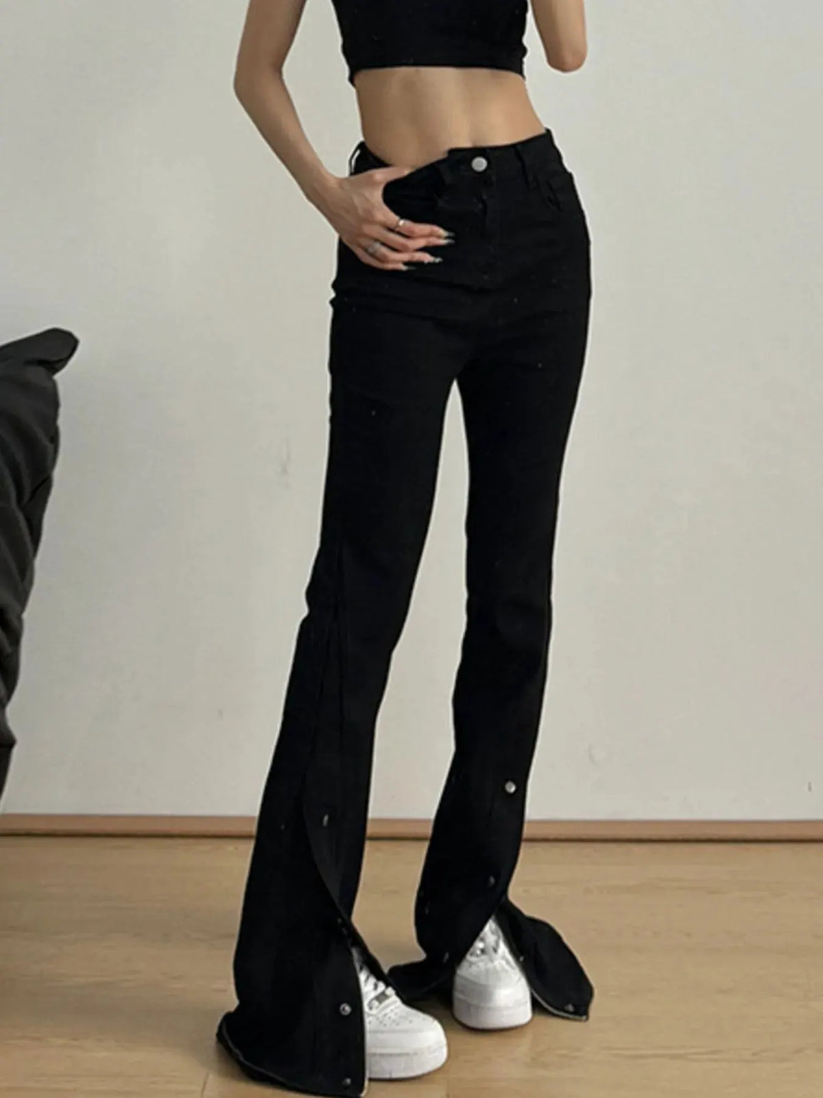 High-Waisted Slit Flare Jeans by Partner Label