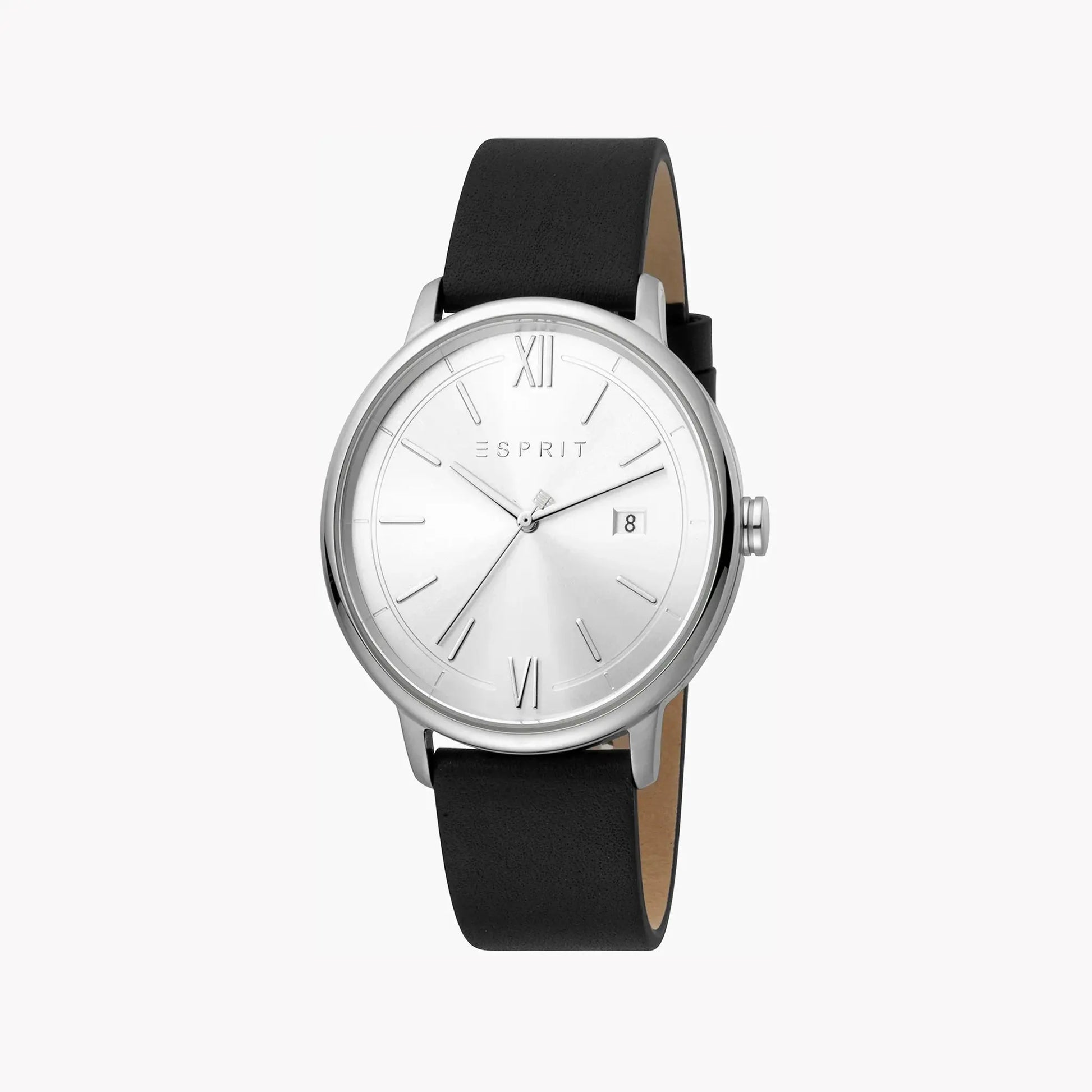 Esprit Men's Black Leather Watch, Silver Dial | Es1g201m0035 by ESPRIT