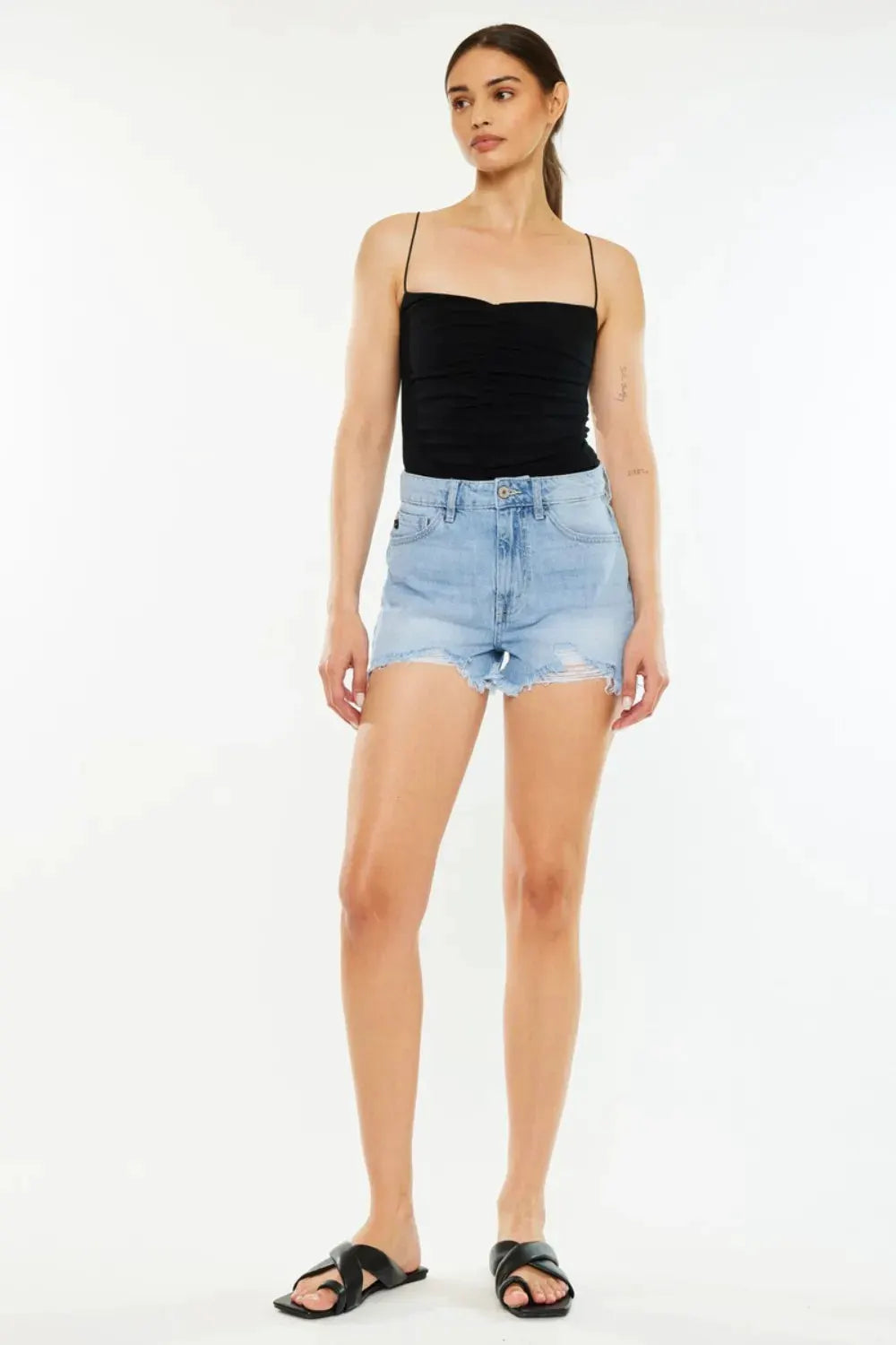 Kancan Raw Hem Distressed High Waist Denim Shorts by Kancan