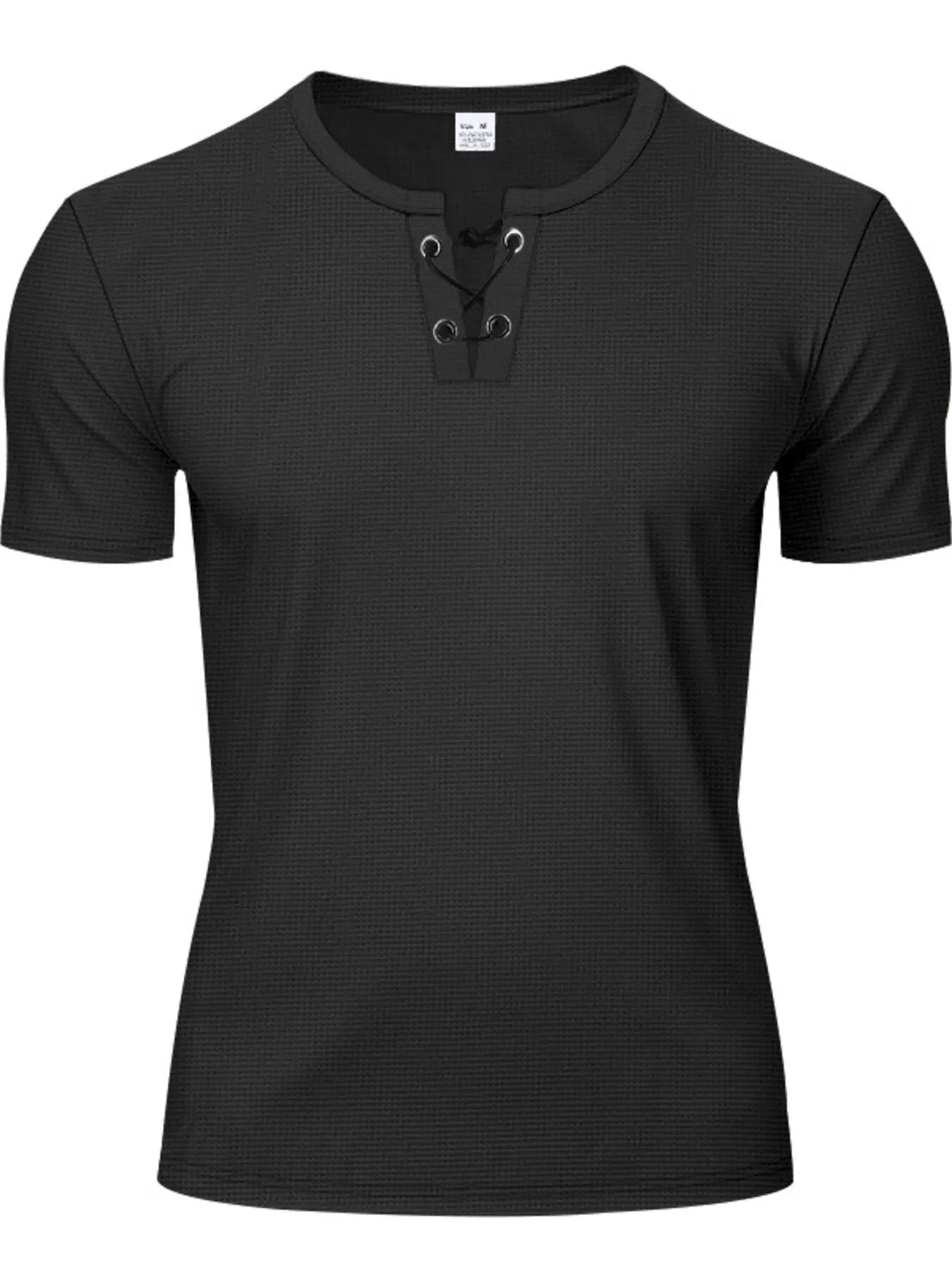 Men's Full Size Lace-Up Neck T-Shirt Plus Size by Trendsi