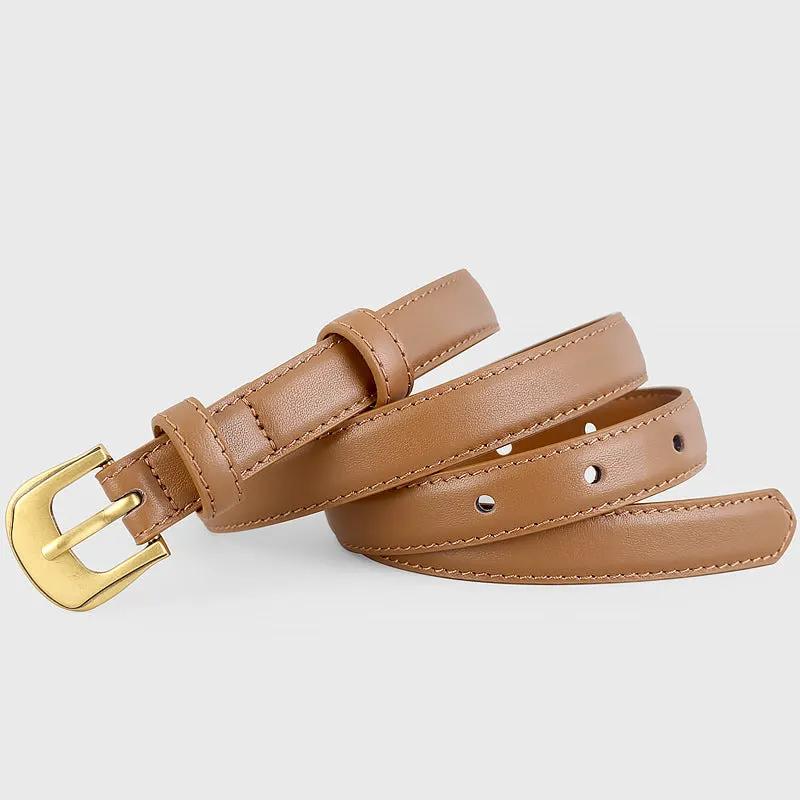 Leather Belt with Golden Buckle by Trendsi