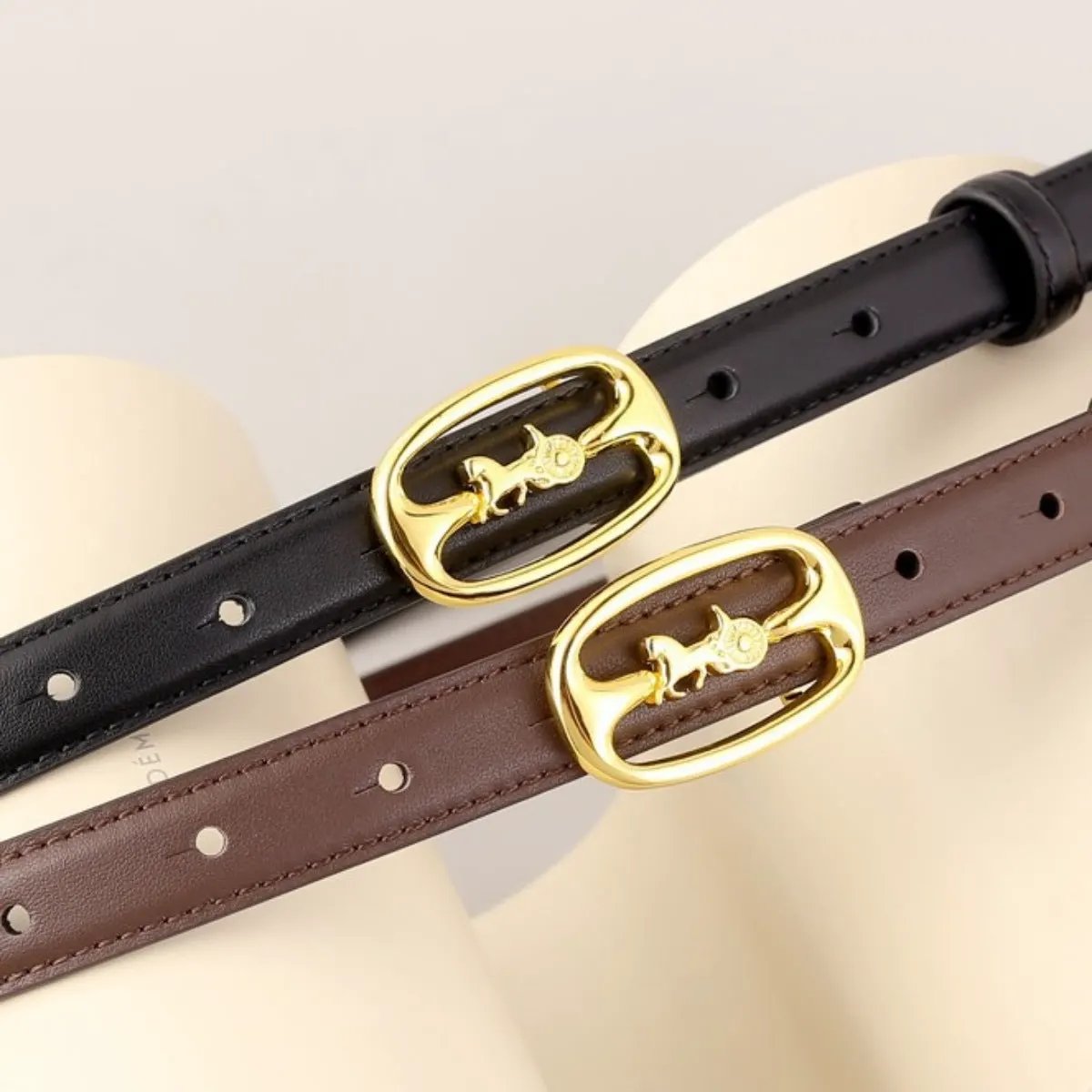 Leather Belt with Horse Carriage Buckle by Trendsi