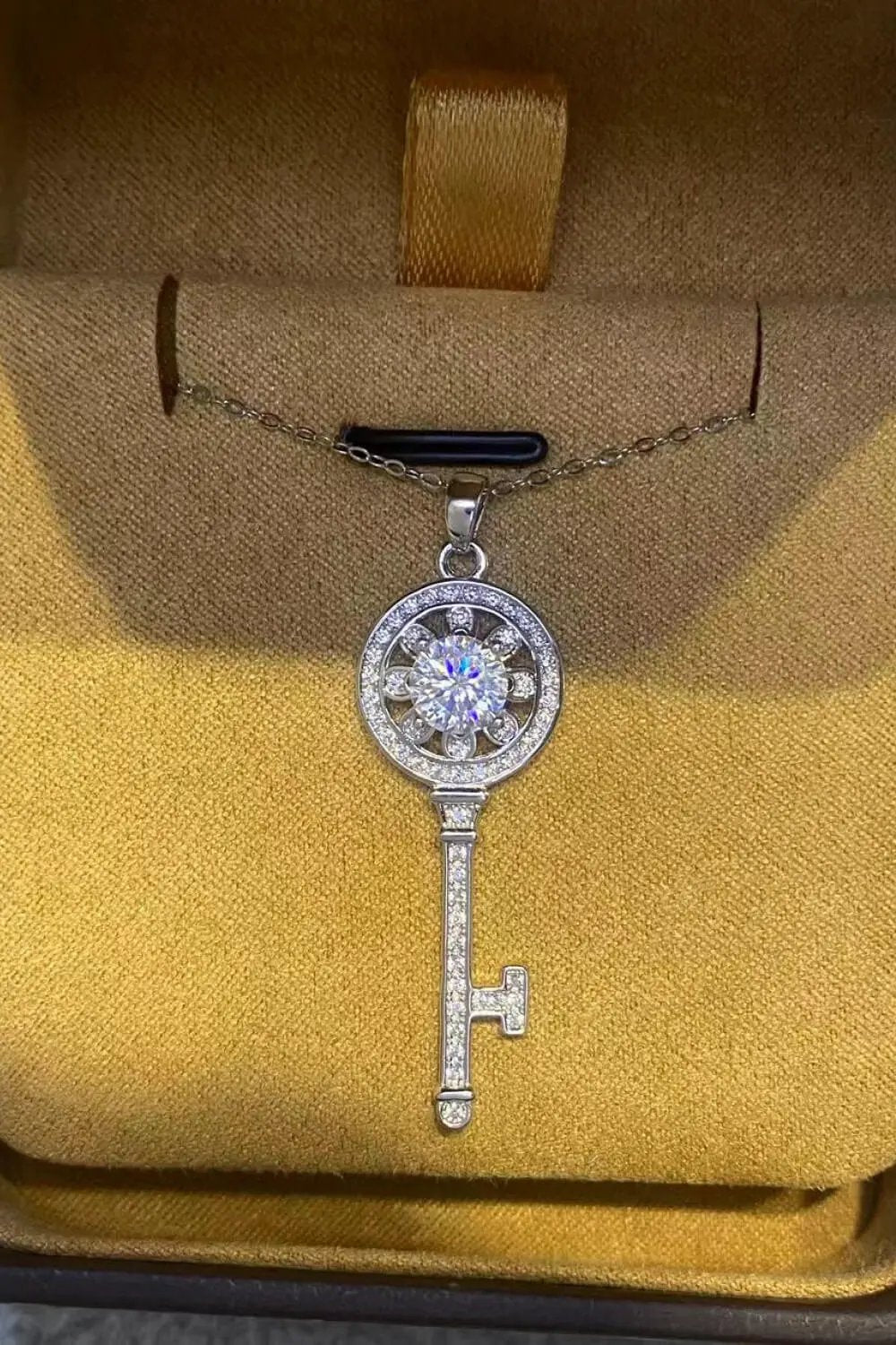 1 Carat Moissanite Platinum-Plated Key Pendant Necklace by Partner Label