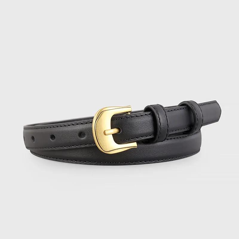 Leather Belt with Golden Buckle by Trendsi