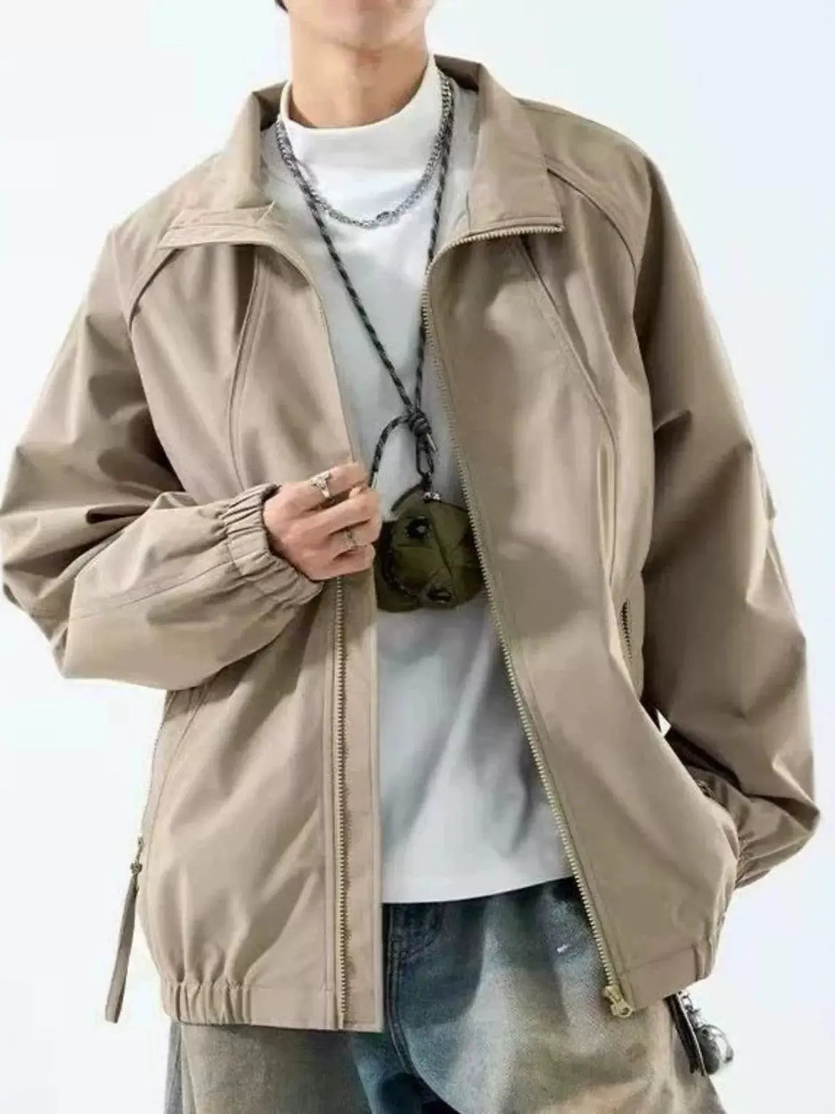 Men's Plus Size Zip Up Raglan Sleeve Jacket by Trendsi