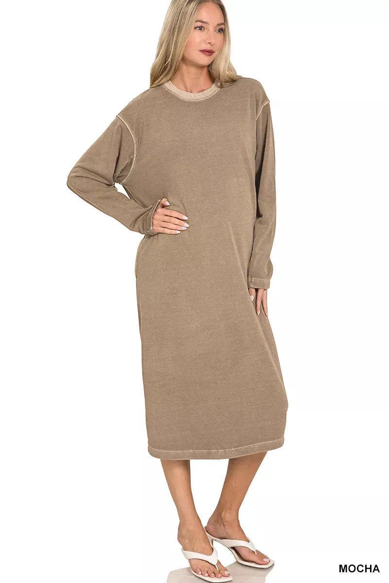 Zenana Soft Fleece Pigment Dye Sweatshirts Dress by Zenana