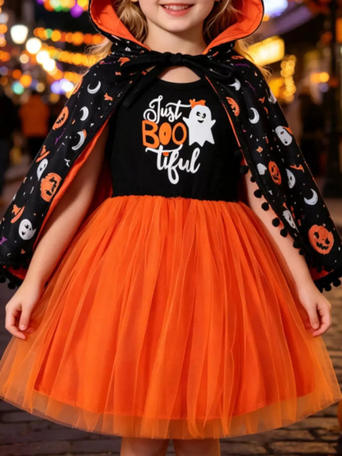 Children's Halloween Ghost Dress and Hooded Cape Set by Trendsi