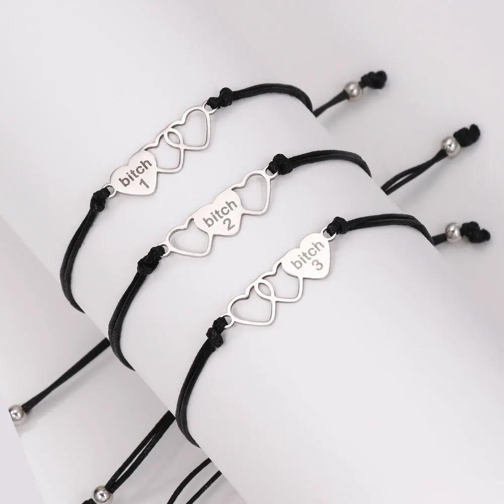 Best Bitch Card Bracelet Creative Stainless Steel Love Woven Bracelet by Maiden-Art