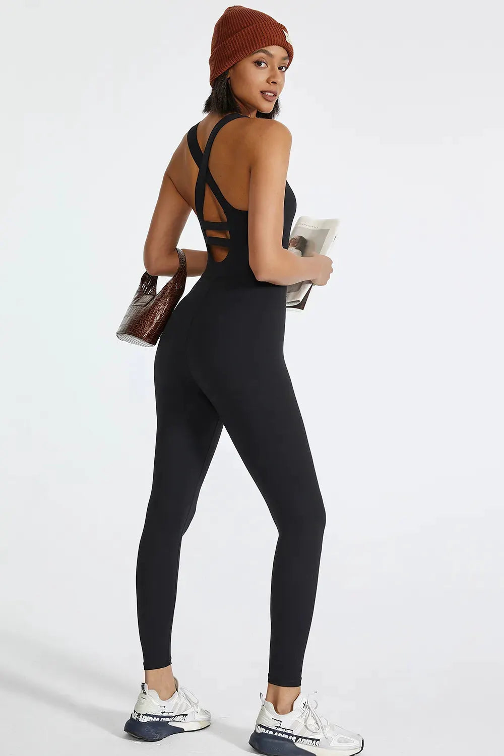 Crisscross Back Wide Strap Active Jumpsuit by Partner Label