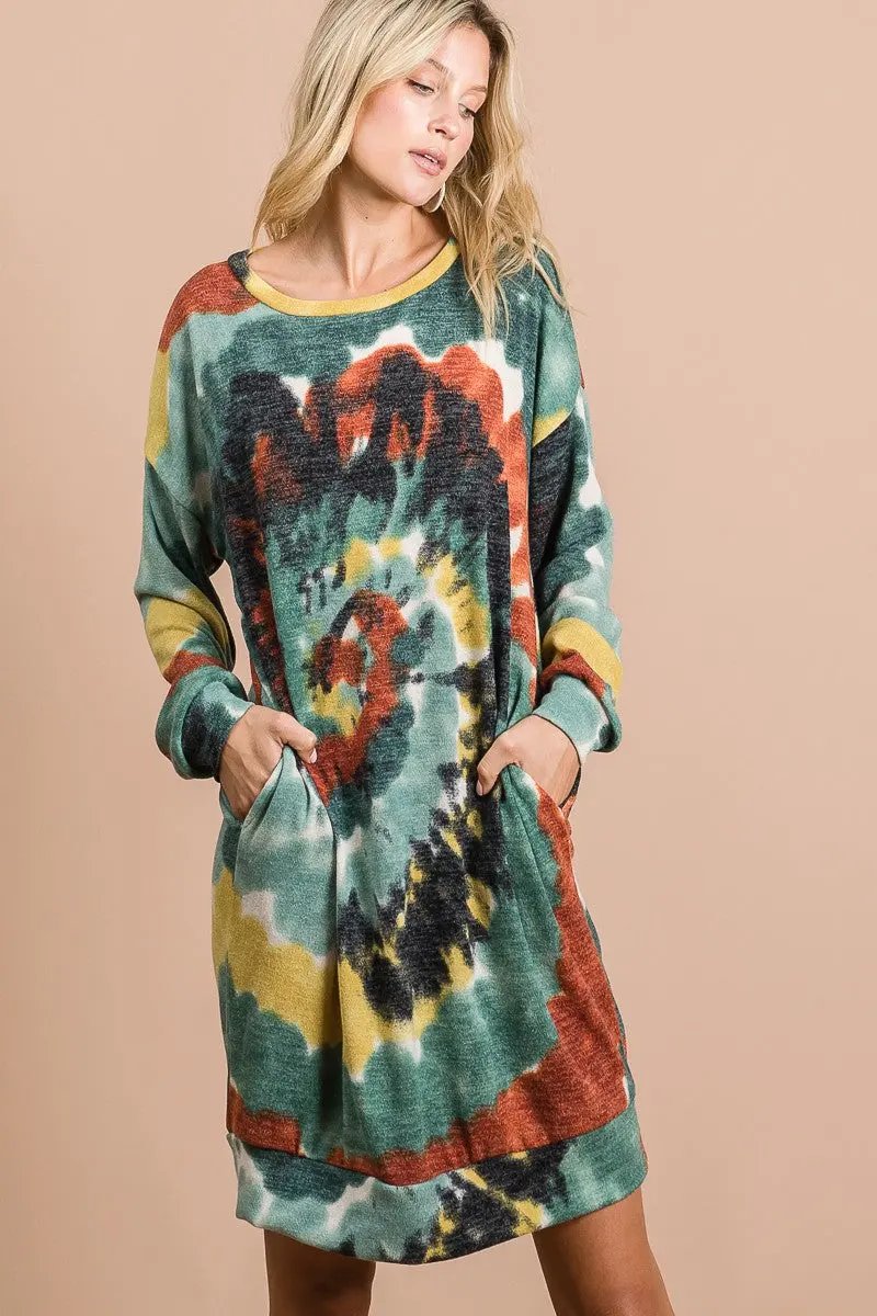 BiBi Tie Dye Print Knit Dress with Side Pocket by BiBi