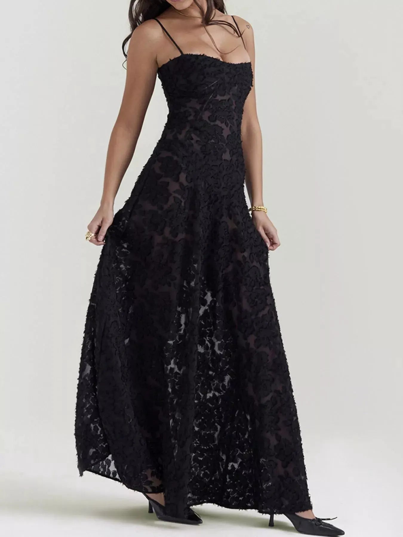 Lace Spaghetti Strap Maxi Dress by Partner Label