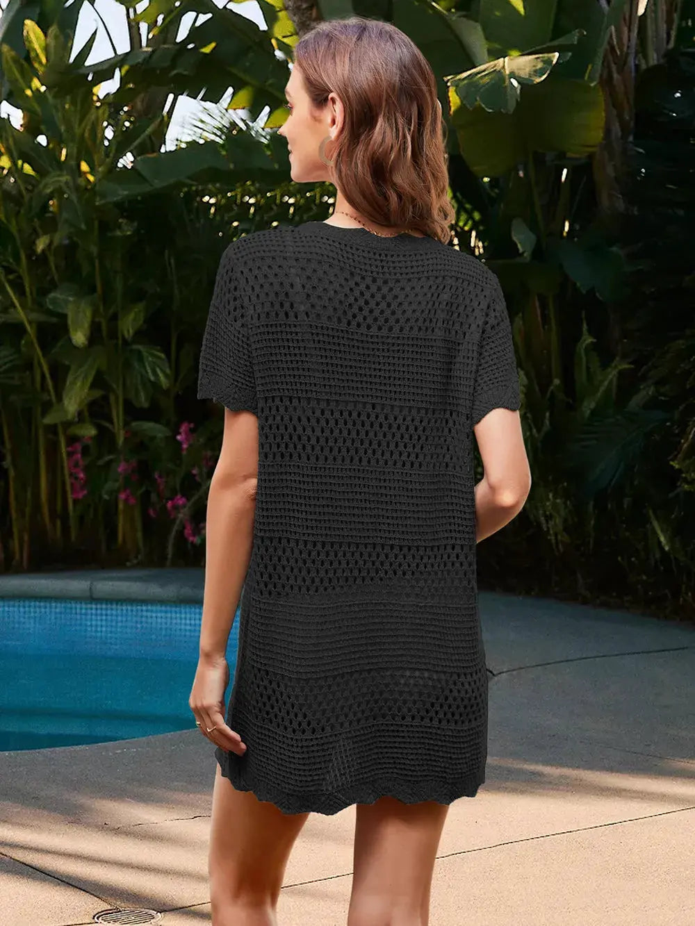 Openwork Round Neck Short Sleeve Cover-UP by Partner Labels