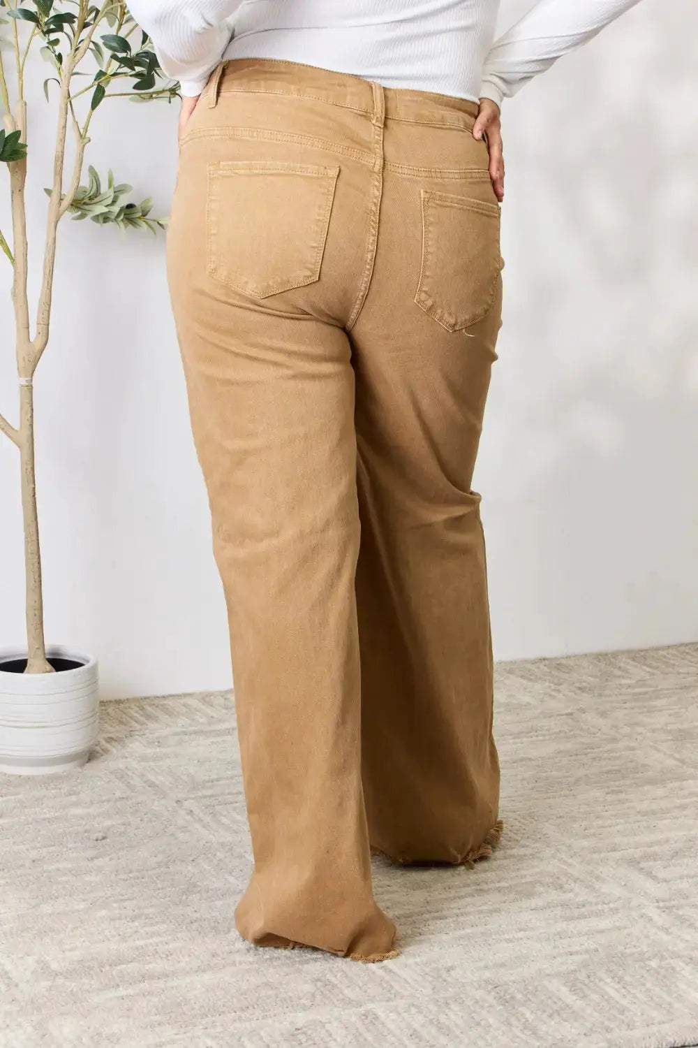RISEN Full Size Fringe Hem Wide Leg Jeans by RISEN