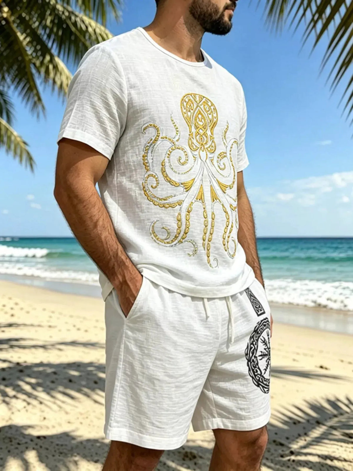 Men's Full Size Round Neck Tee and Shorts Set Plus Size by Trendsi