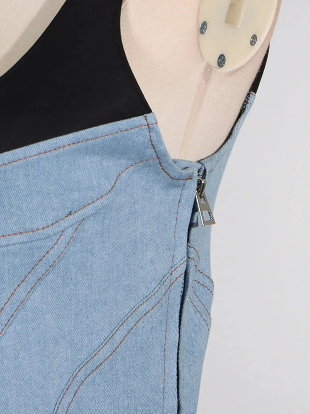 Contrast Adjustable Strap Denim Dress by Partner Label