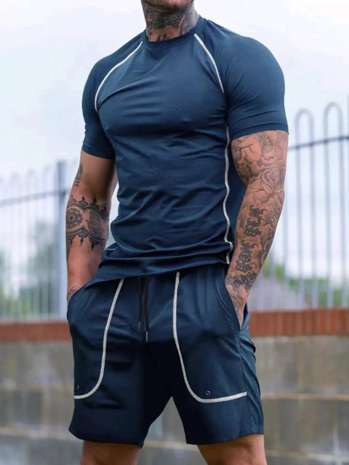 Men's Full Size Casual Short Sleeve T-Shirt and Shorts Set Plus Size by Trendsi