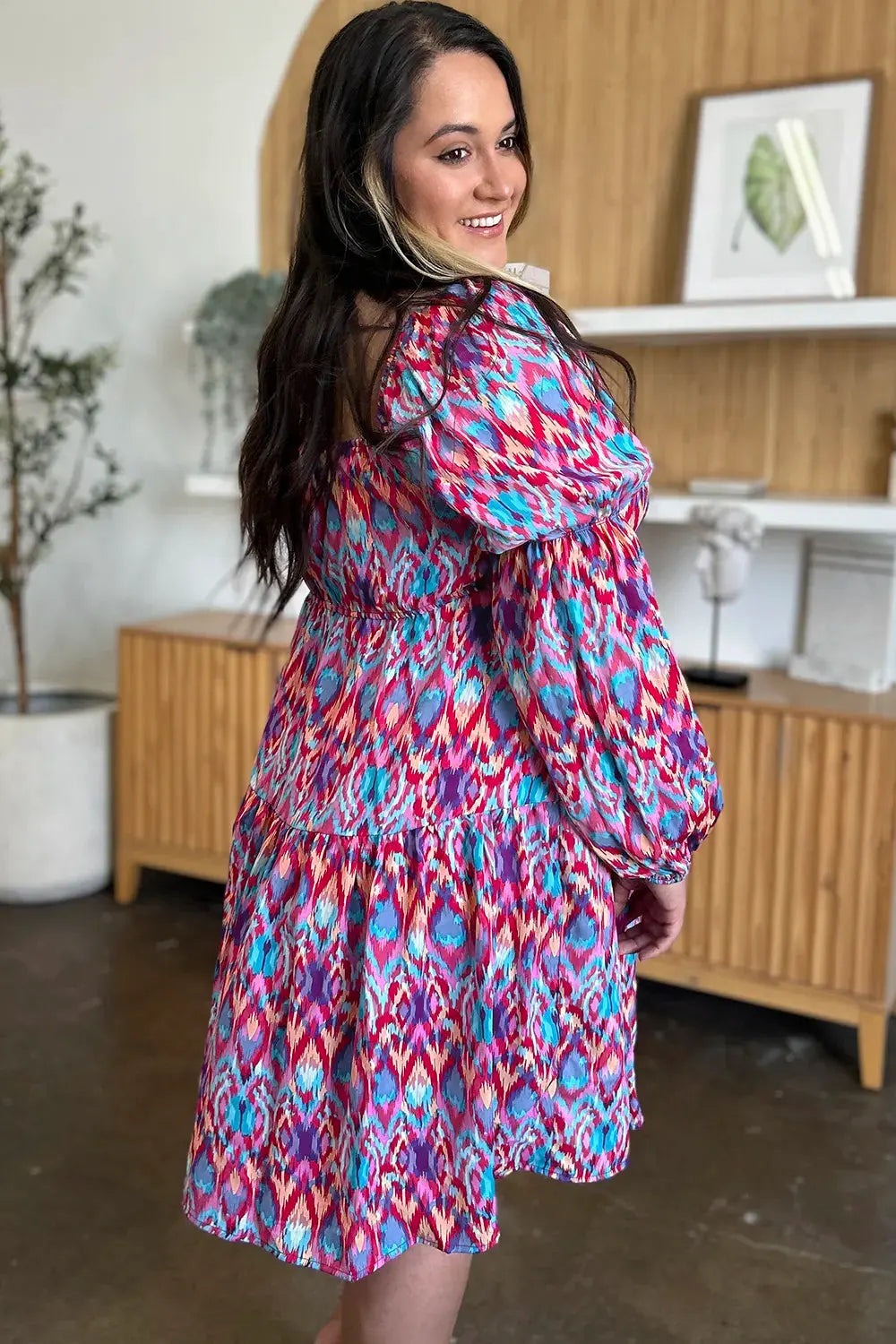 Double Take Full Size Printed Long Sleeve Dress by Double Take