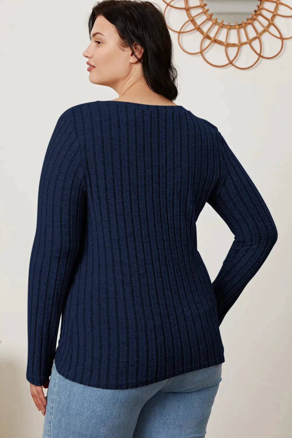 Full Size Ribbed V‑Neck Long Sleeve T‑Shirt | Partner Labels Selection by Partner Label