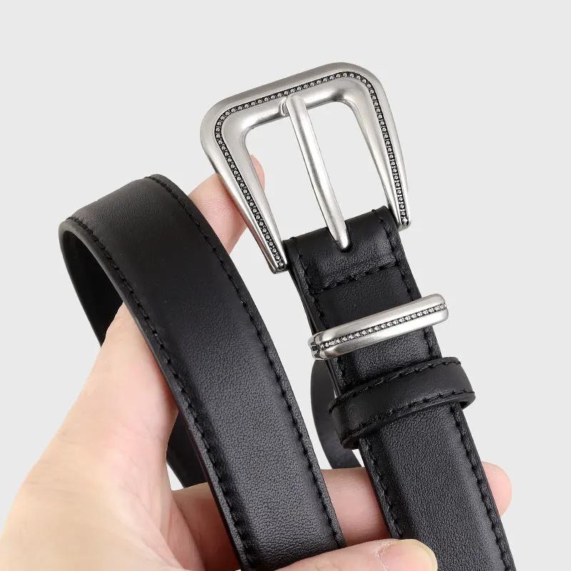 Leather Belt with Silver Buckle by Trendsi