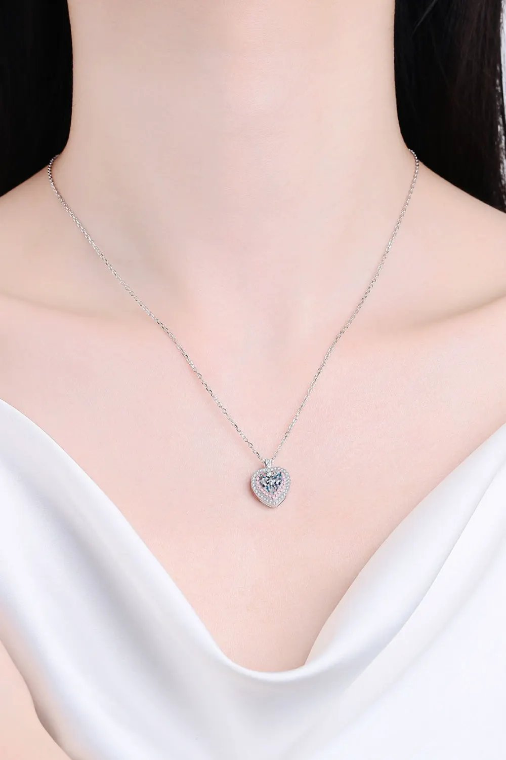 925 Sterling Silver 1 Carat Moissanite Heart Pendant Necklace by Partner Labels
