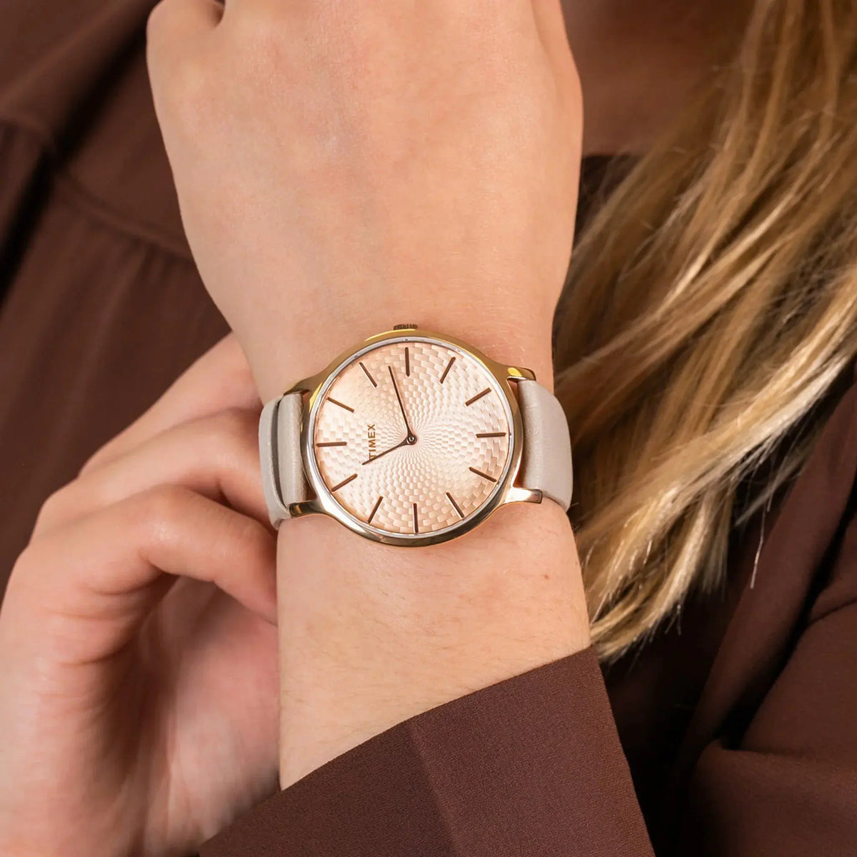 Timex Women's Gray Leather Watch, Rose Gold Dial | Tw2r49500 by TIMEX