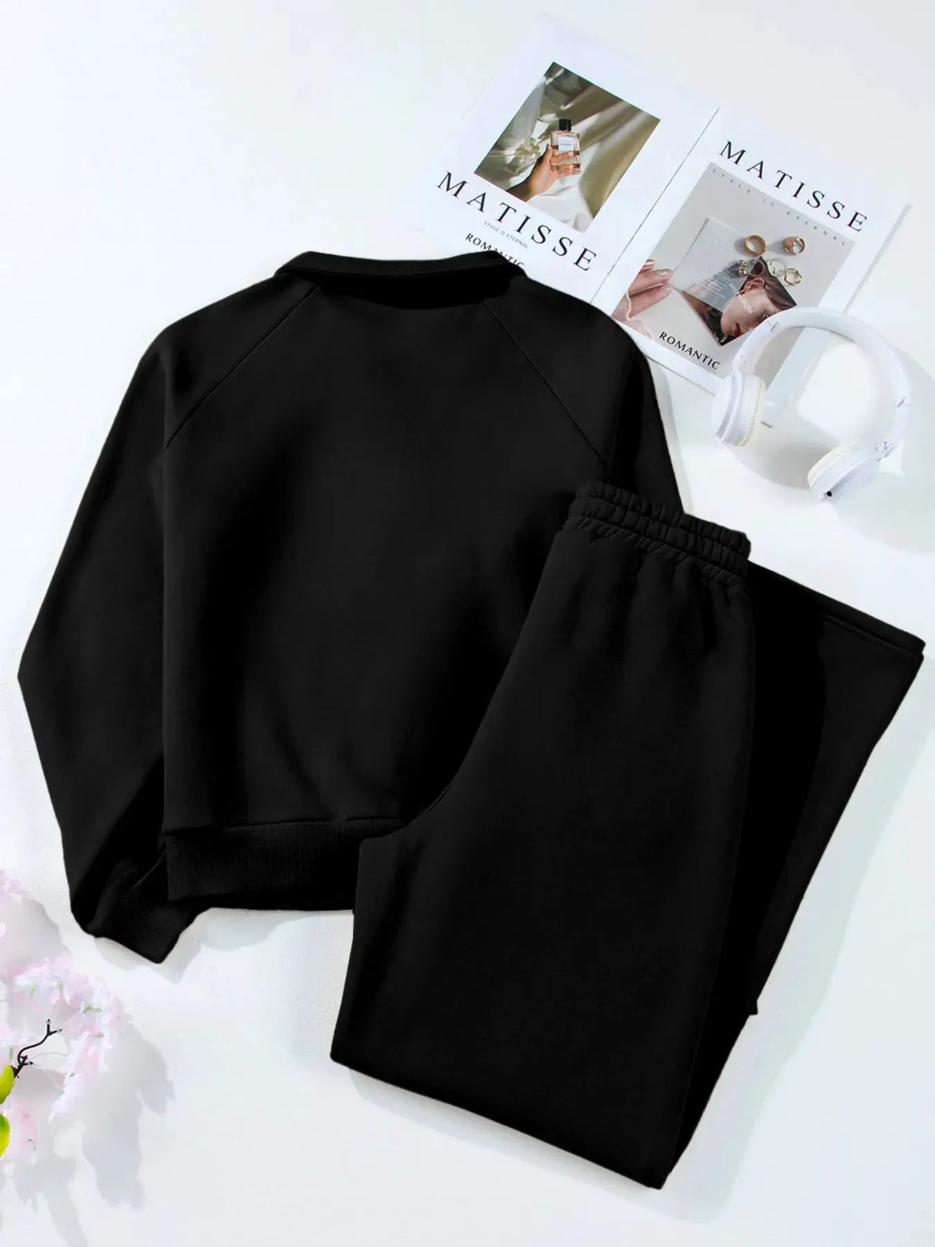 Collared Sweatshirt and High Waist Pants Active Set by Partner Label