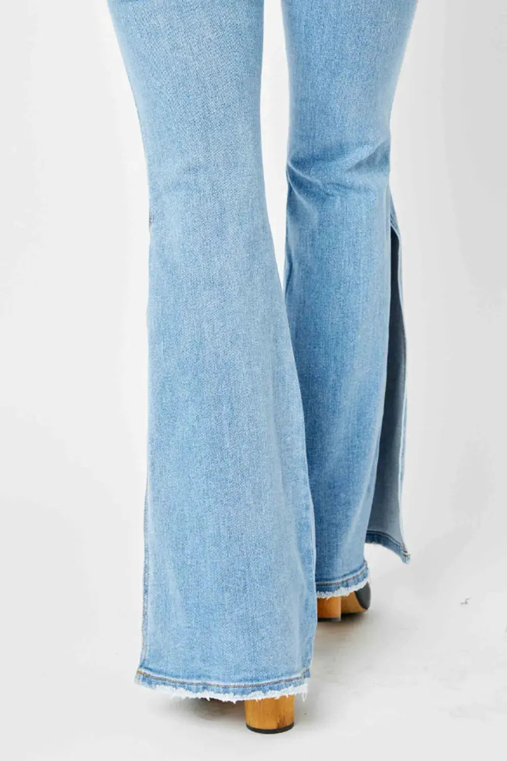 Judy Blue Full Size Mid Rise Raw Hem Slit Flare Jeans by Judy Blue