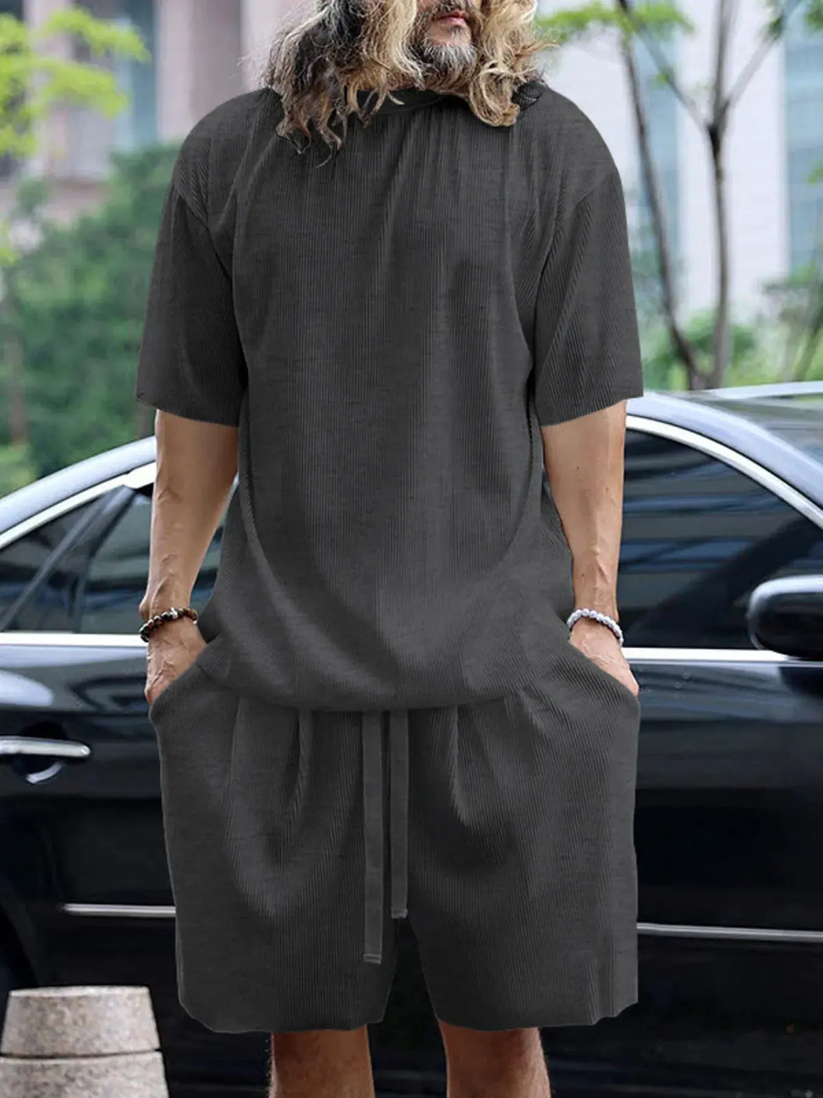 Men's Full Size Round Neck Short Sleeve Top and Shorts Set Plus Size by Trendsi