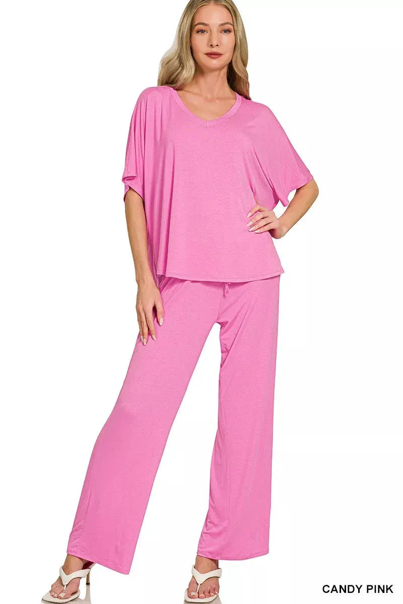 Zenana V-neck Oversized Top & Pants Set by Zenana